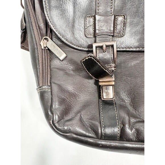 Kenneth Cole Reaction Flap-Over Brown Leather Business Messenger Laptop Bag - Picture 3 of 16